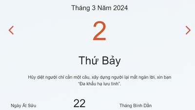Lịch âm 2/3 - Âm lịch hôm nay 2/3 nhanh và chính xác - lịch vạn niên 2/3/2024