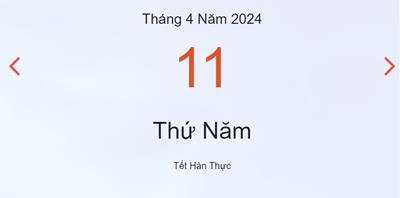 Lịch âm 11/4 - Âm lịch hôm nay 11/4 nhanh chóng và chính xác - lịch vạn niên 11/4/2024