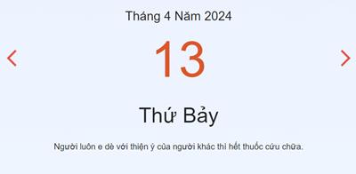 Lịch âm 13/4 - Âm lịch hôm nay 13/4 nhanh và chính xác - lịch vạn niên 13/4/2024