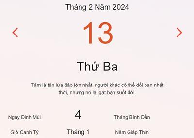 Lịch âm 13/2 - Âm lịch hôm nay 13/2 nhanh và chính xác - lịch vạn niên 13/2/2024