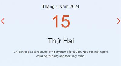 Lịch âm 15/4 - Âm lịch hôm nay 15/4 nhanh chóng và chính xác - lịch vạn niên 15/4/2024
