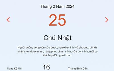 Lịch âm 25/2 - Âm lịch hôm nay 25/2 nhanh và chính xác - lịch vạn niên 25/2/2024