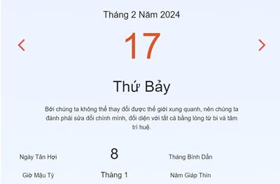Lịch âm 17/2 - Âm lịch hôm nay 17/2 nhanh và chính xác - lịch vạn niên 17/2/2024
