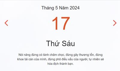 Lịch âm 17/5 - Âm lịch hôm nay 17/5 nhanh chóng, chính xác - lịch vạn niên 17/5/2024