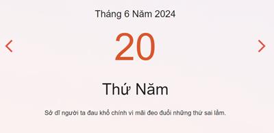 Lịch âm 20/6 - Âm lịch hôm nay 20/6 nhanh và chính xác - lịch vạn niên 20/6/2024