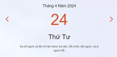 Lịch âm 24/4 - Âm lịch hôm nay 24/4 nhanh chóng, chính xác - lịch vạn niên 24/4/2024