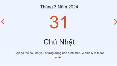 Lịch âm 31/3 - Âm lịch hôm nay 31/3 nhanh và chính xác - lịch vạn niên 31/3/2024