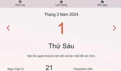 Lịch âm 1/3 - Âm lịch hôm nay 1/3 nhanh và chính xác - lịch vạn niên 1/3/2024