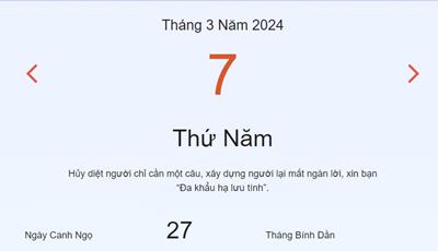 Lịch âm 7/3 - Âm lịch hôm nay 7/3 nhanh và chính xác - lịch vạn niên 7/3/2024