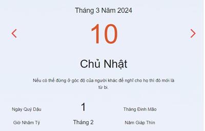 Lịch âm 10/3 - Âm lịch hôm nay 10/3 nhanh và chính xác - lịch vạn niên 10/3/2024