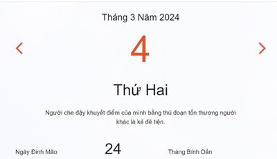 Lịch âm 4/3 - Âm lịch hôm nay 4/3 nhanh và chính xác - lịch vạn niên 4/3/2024