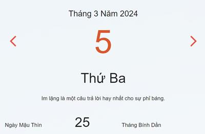 Lịch âm 5/3 - Âm lịch hôm nay 5/3 nhanh và chính xác - lịch vạn niên 5/3/2024