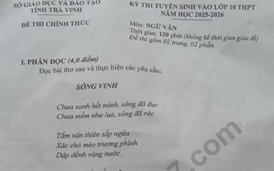 Đề thi và đáp án vào lớp 10 năm 2025 môn Văn tại Trà Vinh