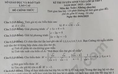 Đề thi và đáp án vào lớp 10 năm 2025 môn Toán tại Lào Cai