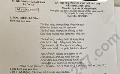 Đề thi và đáp án vào lớp 10 năm 2025 môn Văn tại Lào Cai