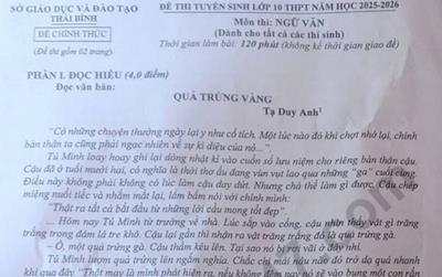 Đề thi và đáp án vào lớp 10 năm 2025 môn Văn tại Thái Bình