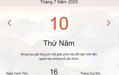 Lịch âm 10/7 - Âm lịch hôm nay 10/7 chính xác nhất - lịch vạn niên ngày 10/7/2025
