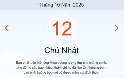 Lịch âm 12/10 - Âm lịch hôm nay 12/10 chính xác nhất - lịch vạn niên ngày 12/10/2025