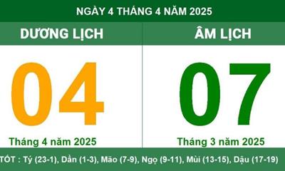 Lịch âm 4/4/2025 - Âm lịch hôm nay 4/4/2025 chính xác nhất - lịch vạn niên ngày 4/4/2025 có tốt hay không?