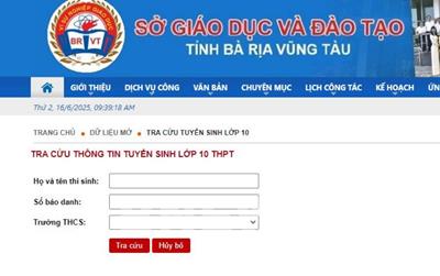 Điểm thi vào lớp 10 Bà Rịa - Vũng Tàu 2025
