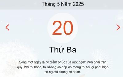 Lịch âm 20/5 - Âm lịch hôm nay 20/5 chính xác nhất - lịch vạn niên ngày 20/5/2025