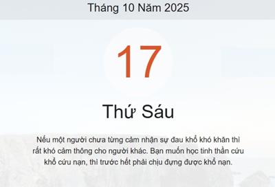 Lịch âm 17/10 - Âm lịch hôm nay 17/10 chính xác nhất - lịch vạn niên ngày 17/10/2025