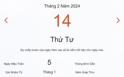 Lịch âm 14/2 - Âm lịch hôm nay 14/2 nhanh và chính xác - lịch vạn niên 14/2/2024