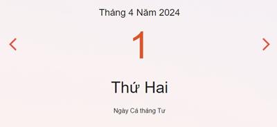Lịch âm 1/4 - Âm lịch hôm nay 1/4 nhanh và chính xác - lịch vạn niên 1/4/2024