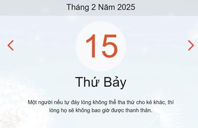 Lịch âm 15/2 chính xác nhất - Âm lịch hôm nay 15/2 - lịch vạn niên ngày 15/2/2025