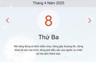Lịch âm 8/4 - Âm lịch hôm nay 8/4 - lịch vạn niên ngày 8/4/2025