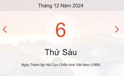 Lịch âm 6/12 - Âm lịch hôm nay 6/12 chính xác - lịch vạn niên ngày 6/12/2024