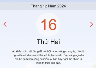 Lịch âm 16/12 - Âm lịch hôm nay 16/12 chính xác - lịch vạn niên 16/12/2024
