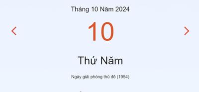 Lịch âm 10/10 - Âm lịch hôm nay 10/10 chính xác - lịch vạn niên ngày 10/10/2024
