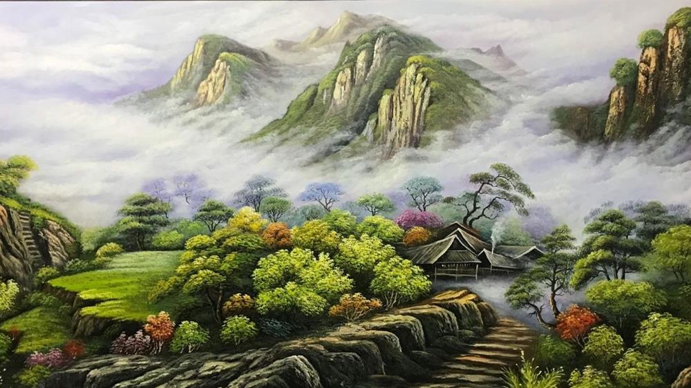 Tranh phong cảnh núi rừng thiên nhiên hùng vĩ
