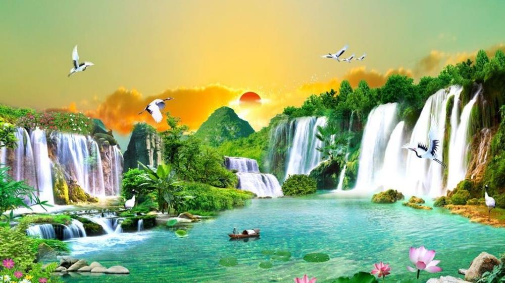 Tranh phong cảnh núi rừng thiên nhiên hùng vĩ