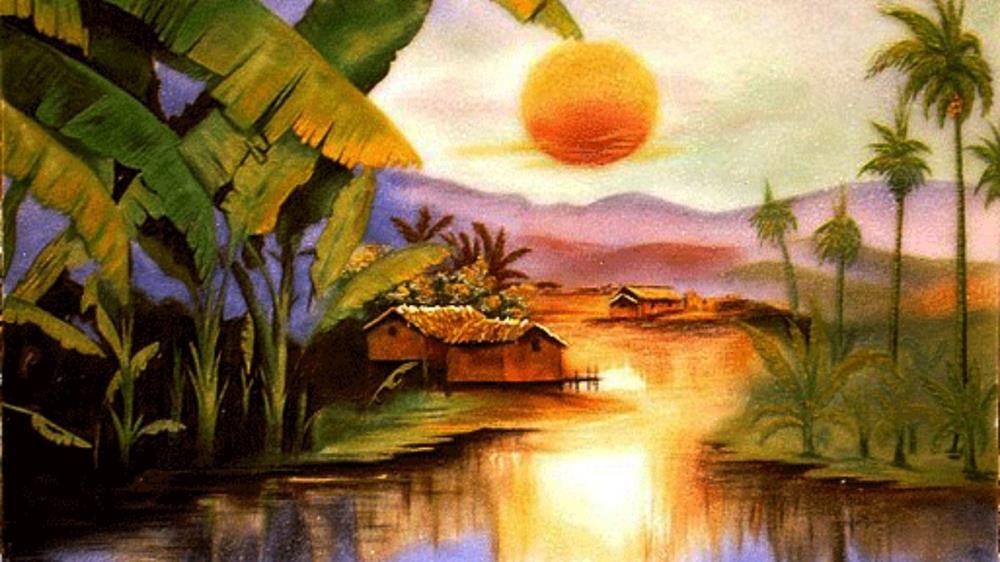 Tranh phong cảnh làng quê mộc mạc