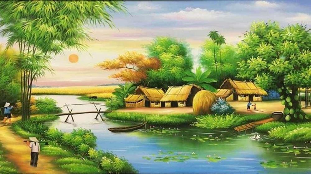 Mẫu tranh phong cảnh làng quê