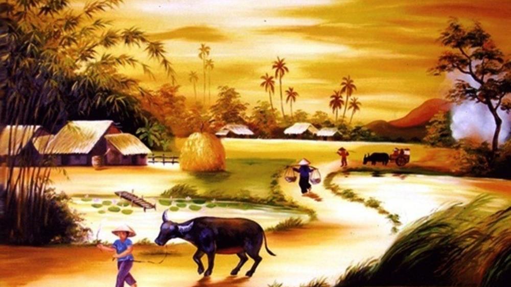 Tranh phong cảnh làng quê mộc mạc