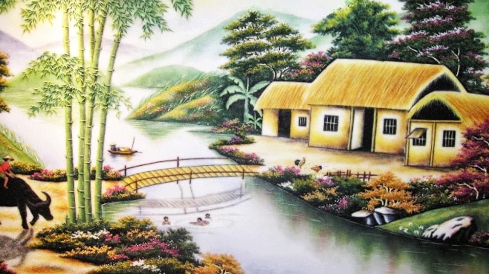 Mẫu tranh phong cảnh làng quê