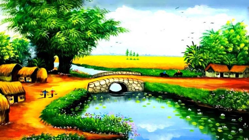 Mẫu tranh phong cảnh làng quê