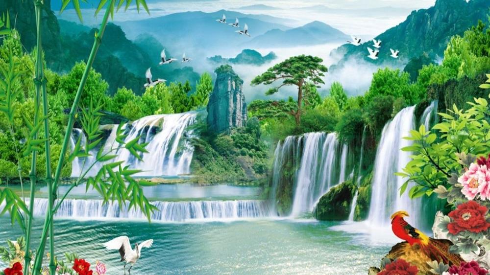 Tranh phong cảnh núi rừng thiên nhiên hùng vĩ