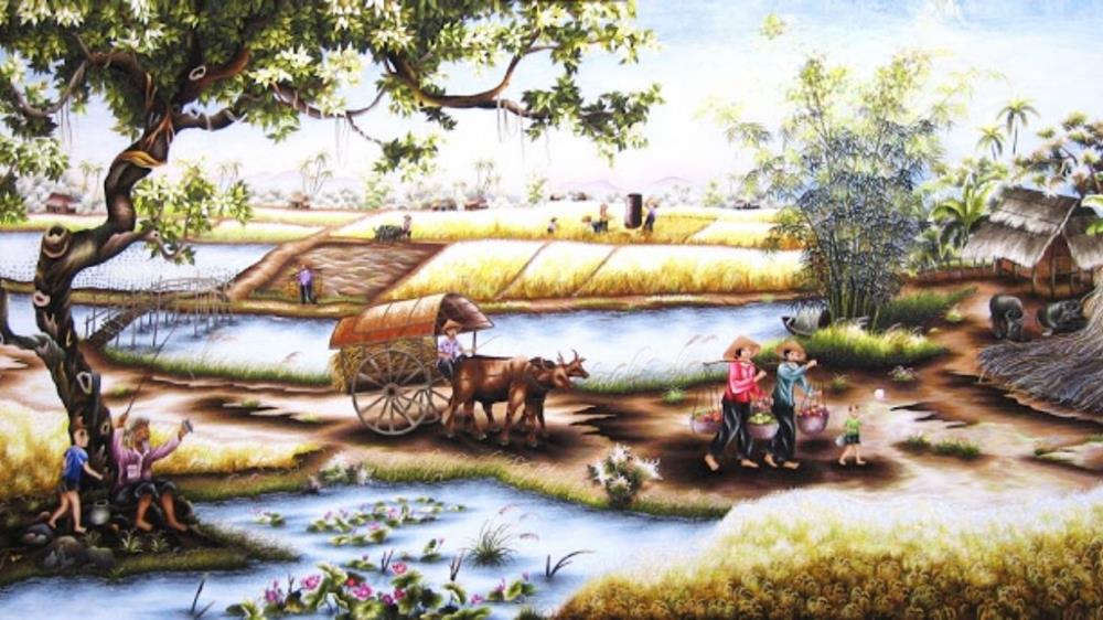 Mẫu tranh phong cảnh làng quê