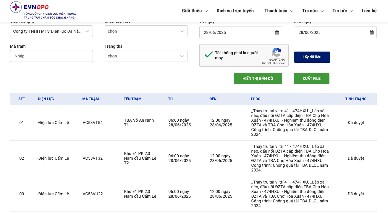 Lịch tạm ngừng cung cấp điện Đà Nẵng ngày mai 28/6 cập nhật ngày 27/6 trên website của Điện lực Đà Nẵng.